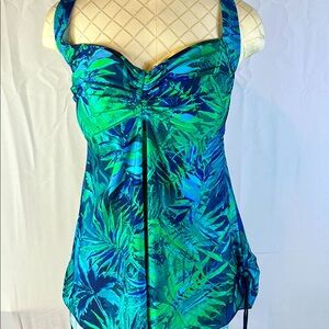 Tropical Green and Blue Tankini Top Size 22W new without tags tie straps